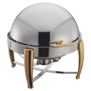 Rechaud Redondo 6 L em Aço Inoxidável com Tampa e Queimador Winco Prata e Dourado