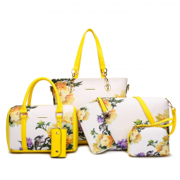 Conjunto de Bolsas Femininas 6 Peças com Carteira, 2E youth, Amarelo Florido