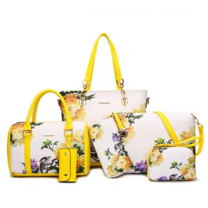 Conjunto de Bolsas Femininas 6 Peças com Carteira, 2E youth, Amarelo Florido