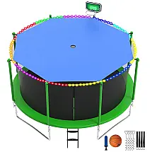 OFLAN Trampolim 3,66m com Rede, Cesta de Basquete, Bola, Luzes, Escada e Barraca - Suporta 680kg, Design Sem Espaço