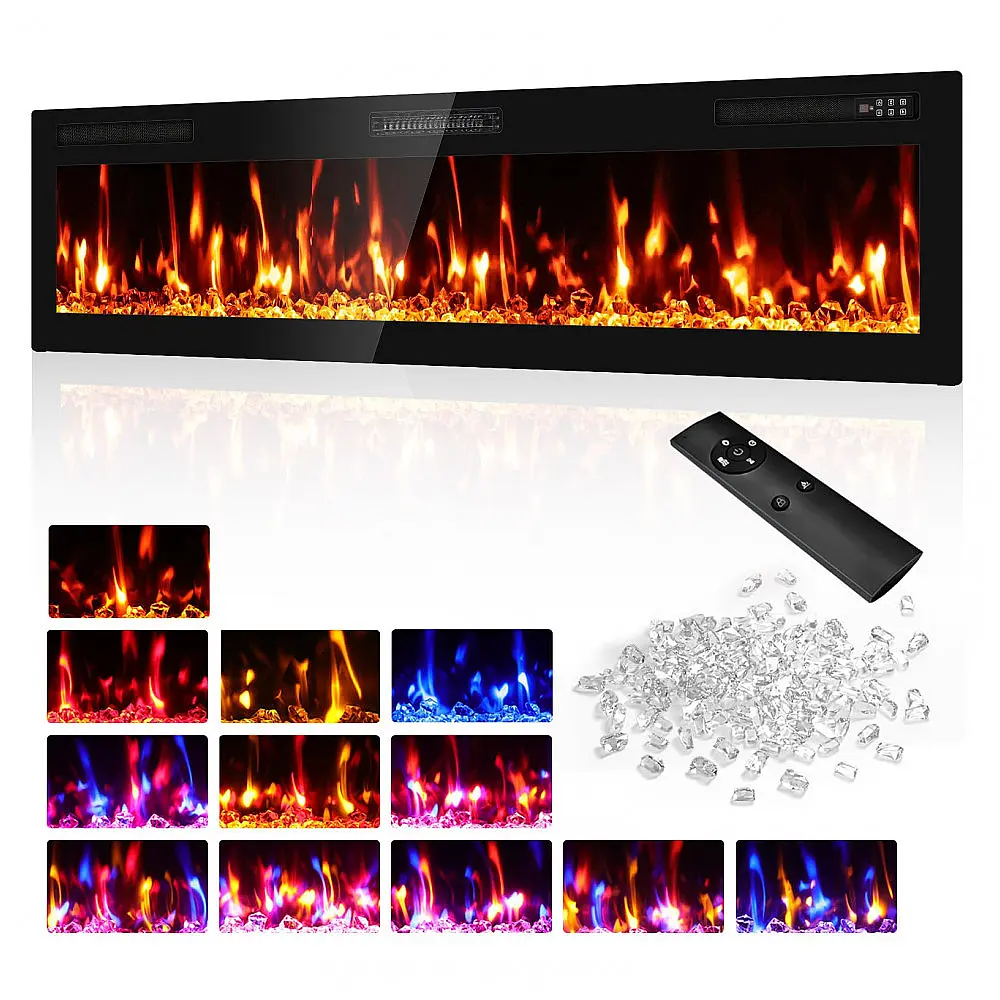 Lareira Elétrica BreezehHeat 183x46cm 1500W Chamas LED 12 Cores Embutir 110V