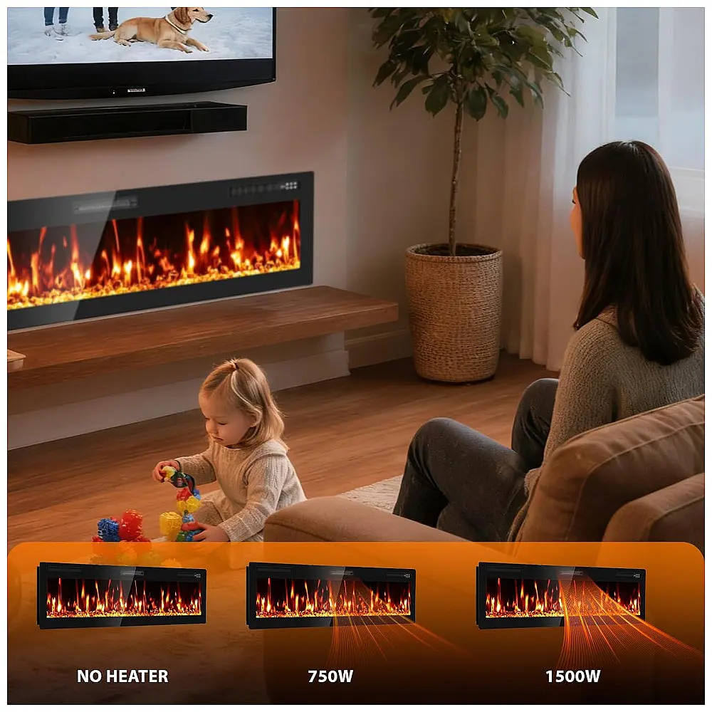Lareira Elétrica BreezehHeat 183x46cm 1500W Chamas LED 12 Cores Embutir 110V — foto 3