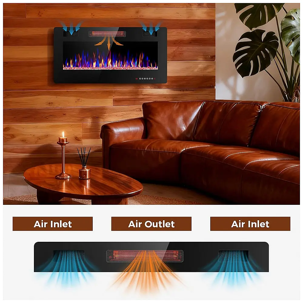 Lareira Elétrica de Embutir A45x91L com Controle Remoto e Digital, Luz LED, Chama Ajustável e Temporizador, 1500W, 110v, ELECTACTIC 836C3 — foto 2