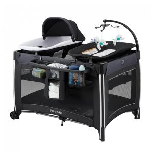 Berço Cercado Portátil 4 em 1 com Colchão, Trocador para Recém Nascido e Espaçoso, Pamo Babe, Preto