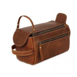 Necessaire Masculina de Couro, Alaranjado, KOMALC, Marrom