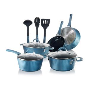 Conjunto de Panelas com Revestimento Antiaderente Espátulas Incluídas, 11 Peças, NUTRICHEF NCCW11BL, Azul