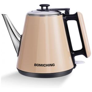 Chaleira Elétrica BOMICHING 1L em Aço Inoxidável com Desligamento Automático e Proteção Contra Fervura, 110V, Bege