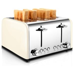 Torradeira Elétrica de 4 Fatias com 6 Níveis de Tostagem e Função Bagel, 1350W, 110v, CUSIBOX, Creme