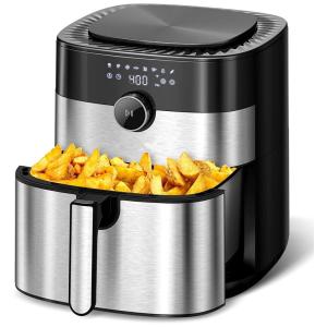 Fritadeira Elétrica AirFryer 6L com Painel Digital e 8 Predefinições, 110V 1750W, Zuihuajian, Preta e Prata