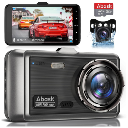 Câmera Veicular Frontal 1080P Ãngulo 170 com Visão Noturna e Sensor, 32G SD, ABASK, Preto