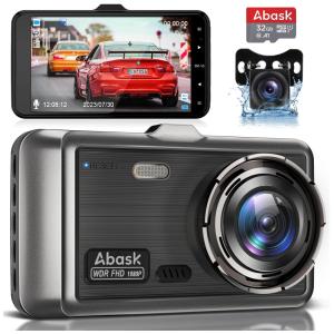 Câmera Veicular Frontal 1080P Ãngulo 170 com Visão Noturna e Sensor, 32G SD, ABASK, Preto