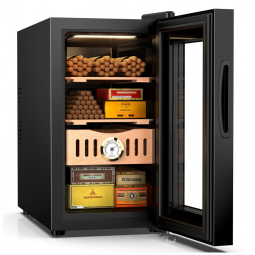 Umidor Elétrico para Charutos 200 Unidades com Prateleiras, Higrômetro e Luz Led, 110 Volts, Mojgar, Preto