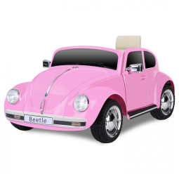 Carro Elétrico Infantil Volkswagen Beetle Forever Source Rosa 12V Controle Remoto LED 3 Velocidades, Música e autonomia de 60-90min