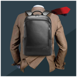 Mochila de Couro para Laptop com Carga USB Unissex, BOPAI, Preto