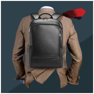 Mochila de Couro para Laptop com Carga USB Unissex, BOPAI, Preto