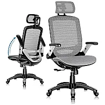 Cadeira de Escritório Ajustável Ergonômica Giratória, GABRYLLY, Cinza