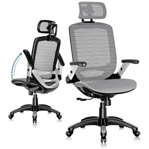 Cadeira de Escritório Ajustável Ergonômica Giratória, GABRYLLY, Cinza