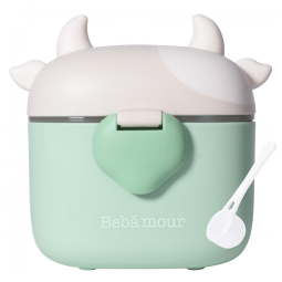 Dispenser de Fórmula Bebamour Vaquinha Verde Clara 3 Compartimentos com Colher 450ml