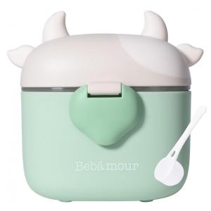 Dispenser de Fórmula Bebamour Vaquinha Verde Clara 3 Compartimentos com Colher 450ml