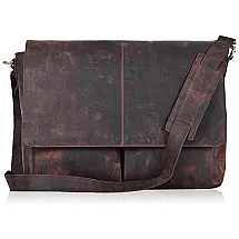 Bolsa Maleta de Couro Unissex para Laptop, ESTALON, Marrom