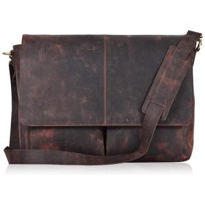 Bolsa Maleta de Couro Unissex para Laptop, ESTALON, Marrom