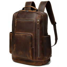 Mochila Masculina para Laptop 40cm 24L de Couro, LANNSYNE, Marrom
