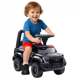 Carro Infantil Policial de Deslizar com os Pés, Possui Sistema de Som e Armazenamento Embaixo do Banco, Aosom, Preto