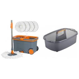 Mop Giratório de Microfibra com Balde de Centrifugação, 4 Refis Extras e Organizador Multiuso Casabella