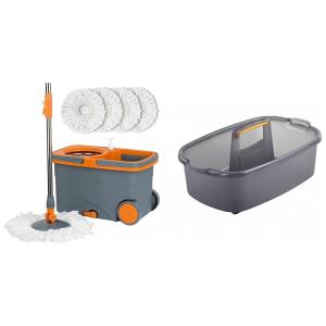 Mop Giratório de Microfibra com Balde de Centrifugação, 4 Refis Extras e Organizador Multiuso Casabella