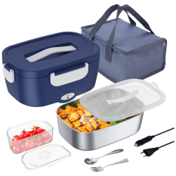 Marmita Elétrica Portátil 1,5L com Recipiente de Aço Inoxidável e à Prova de Vazamentos, 12V 110V 75W, DUPASU, Azul e Branco