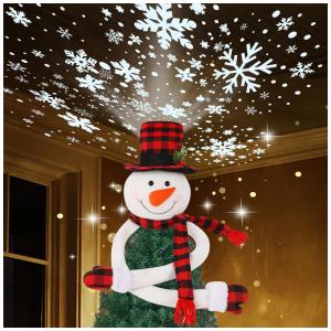 Topo de Árvore de Natal Juegoal com Boneco de Neve e Projetor LED de Flocos de Neve Incorporado, Chapéu de Aba Larga e Boneco de Neve