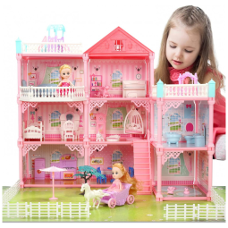 Casa de Bonecas com 8 Quartos e 2 Bonecas para Crianças de 3 Anos a 8 Anos, CUTE STONE, Rosa