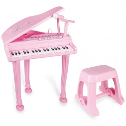 Piano Infantil Educacional 37 Teclas, com Banco, Microfone e MP3, BAOLI, Rosa