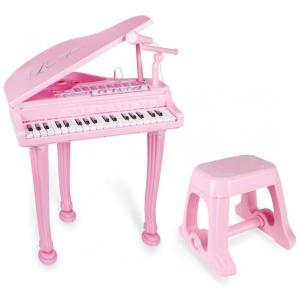 Piano Infantil Educacional 37 Teclas, com Banco, Microfone e MP3, BAOLI, Rosa