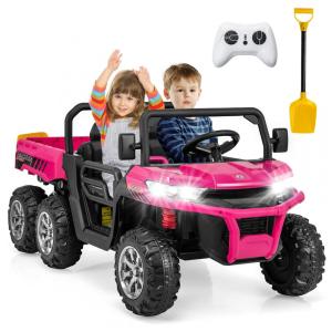 Caminhão Basculante Elétrico Infantil OLAKIDS Rosa 24V 2 Lugares 4WD 6x6 Caçamba Elétrica Suspensão Controle Remoto 4x90W