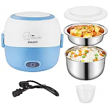 Mini Panela de Arroz Elétrica 1,2 Litros em Aço Inoxidável com Tigela, Prato e Copo Medidor, 200W 110V, Thousanday, Azul