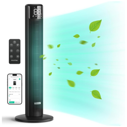 Ventilador de Torre sem Lâminas, Estilo Moderno com Oscilação de 90°, 6 Velocidades, Temporizador de 24H, Controle Remoto e APP, 110V