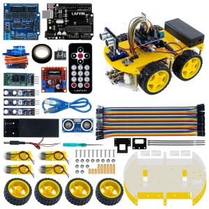 Kit de Construção Carro Robô Inteligente com Módulo Bluetooth e Placa R3 para Crianças de 8 Anos ou Mais, LAFVIN, Amarelo