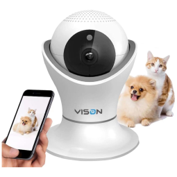 Câmera HD 1080p para Animais de Estimação com Visão Noturna e Saída de Áudio, VINSION, Branco