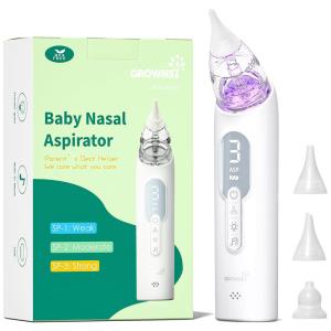 Aspirador Nasal Elétrico para Bebê HITOMI Recarregável com Música Calmante e 3 Modos de Sucção, Cinza