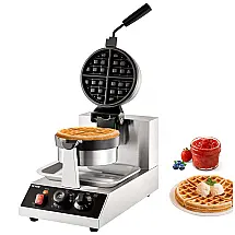 Máquina de Waffle Redonda VEVOR 1300W Rotativa Antiaderente Temperatura Ajustável 110V