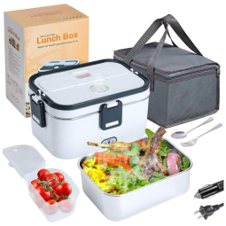 Marmita Elétrica Portátil 1,8L com Recipiente de Aço Inoxidável e à Prova de Vazamentos, 12V 110V 60W, DUPASU, Cinza e Branco