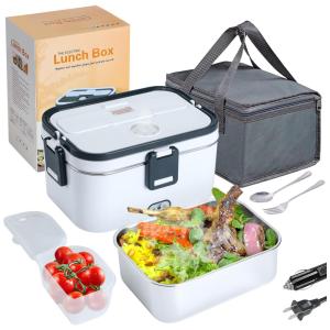 Marmita Elétrica Portátil 1,8L com Recipiente de Aço Inoxidável e à Prova de Vazamentos, 12V 110V 60W, DUPASU, Cinza e Branco