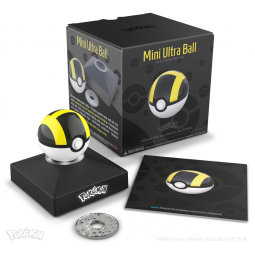 Mini Réplica Ultra Ball Eletrônica The Wand Company Preto e Amarelo em Metal com Iluminação e Base de Exposição - original e licenciada