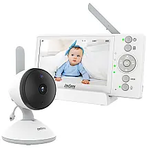 Babá Eletrônica com Monitor, Câmera, Visão Noturna, Temperatura, Sem WiFi, JouSecu B049, Branca e Cinza