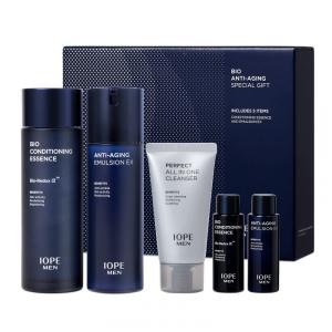 Kit Skincare Cuidados com a Pele Anti Idade para Homens com Hidratante, Sérum, Pós Barba e Essência Condicionante, IOPE, Azul
