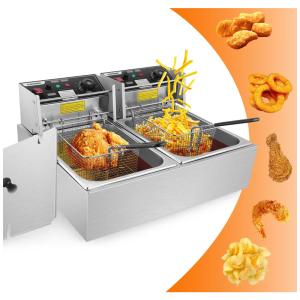 Fritadeira Elétrica Dupla Profissional 12 Litros de Capacidade, Aço Inoxidável, 110V 3000W, KGK