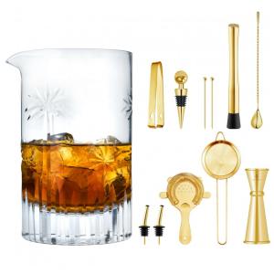 Kit Bartender Profissional 9 Peças em Aço Inoxidável com Copo para Mistura, Homestia, Dourado