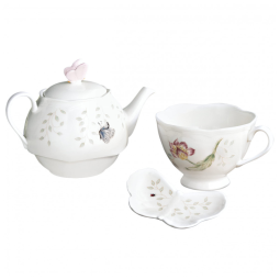 Conjunto de Chá, Inclui Bule, Xícara e Pires em Porcelana, Lenox ZPV-2756, Branco Colorido
