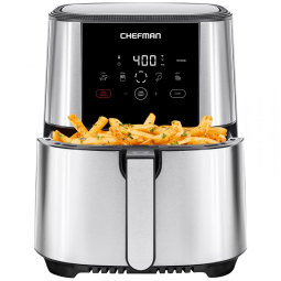 Fritadeira elétrica sem óleo 4,7L Chefman inox painel digital 4 programas lembrete para agitar desligamento automático 1500W 110V
